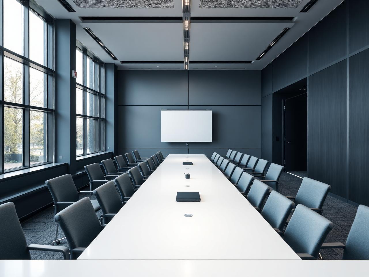 Modern corporate boardroom prepared for a briefing